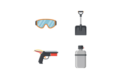 Safety goggles shovel slingshot and water bottle camping gea Product Image 1