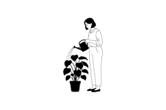 Woman watering heart shaped leaf plant indoor gardening vect Product Image 1