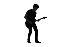 Silhouette of young man playing electric guitar in black vec Product Image 1