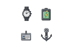 Watch battery id card and anchor icons vector set for techno Product Image 1