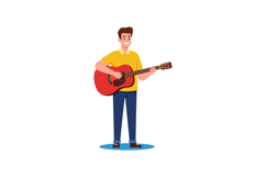 Young man playing red acoustic guitar in casual outfit vecto Product Image 1