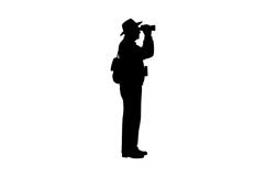 Silhouette of Male Tourist or Explorer Using Binoculars Stan Product Image 1