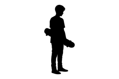 Silhouette of teenage boy holding skateboard in casual pose Product Image 1