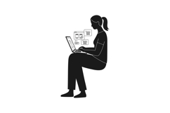 Woman Using Laptop for Online Shopping with Digital Icons Ve Product Image 1