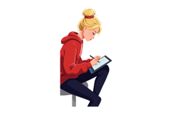 Young woman wearing red hoodie drawing on tablet digital art Product Image 1