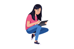 Young woman digital artist drawing on tablet in casual cloth Product Image 1