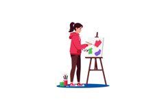Young girl painting colorful abstract shapes on canvas with Product Image 1