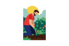 Man planting tree in garden with sun and flowers outdoor act Product Image 1