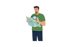 Man examining city map with magnifying glass for travel and Product Image 1