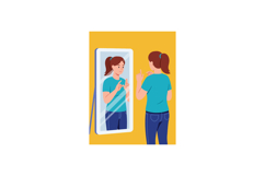 Young woman practicing sign language in front of mirror with Product Image 1