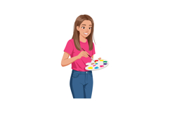Young woman painting on palette with colorful paints in casu Product Image 1