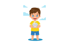 Boy holding seashell on beach summer scene with blue sky and Product Image 1