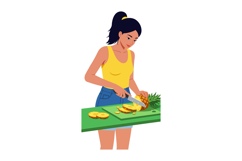 Woman slicing pineapple on green board with yellow top and d Product Image 1