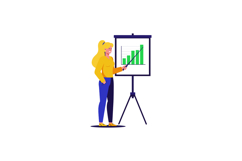Woman presenting green bar chart on tripod flipchart in offi Product Image 1