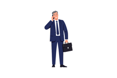 Businessman in blue suit talking on phone holding briefcase Product Image 1
