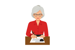Elderly woman signing birthday card in red shirt vector illu Product Image 1