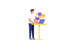 Young man working on laptop with digital analytics and chart Product Image 1