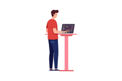 Man Working on Laptop Standing at Modern Desk with Data Visu Product Image 1