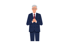 Elderly businessman in navy blue suit and red tie standing w Product Image 1