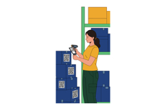 Woman scanning QR codes on packages in warehouse environment Product Image 1