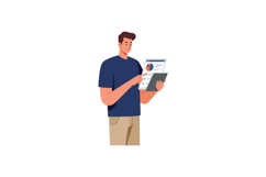 Man Analyzing Data Report on Tablet in Casual Clothing Vecto Product Image 1