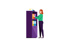 Woman organizing colorful folders in tall purple office cabi Product Image 1