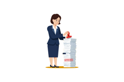 Businesswoman stamping large stack of approved documents in Product Image 1