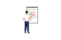Man Analyzing Workflow Charts on Digital Screen in Office Wo Product Image 1