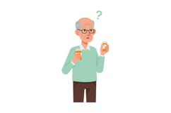 Confused elderly man holding two prescription medication bot Product Image 1