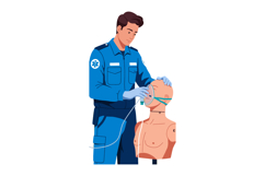 Emergency medical technician performing oxygen mask first ai Product Image 1