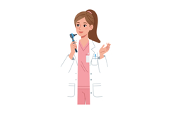 Female doctor in pink scrubs holding otoscope vector illustr Product Image 1