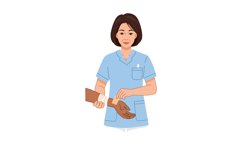 Nurse checking patient pulse in blue uniform healthcare illu Product Image 1