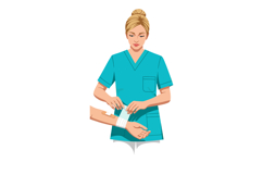 Nurse applying medical bandage on patient arm in blue unifor Product Image 1