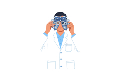 Optometrist Using Phoropter for Eye Examination in White Coa Product Image 1