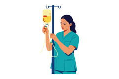 Female nurse adjusting intravenous drip in hospital medical Product Image 1