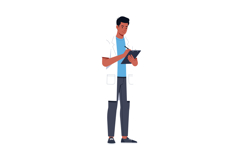 Male doctor writing notes on clipboard in medical coat and c Product Image 1