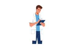 Male doctor writing on clipboard in white coat medical profe Product Image 1