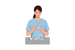 Female nurse preparing medication with medical supplies in c Product Image 1