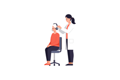 Audiologist examining elderly woman with hearing test device Product Image 1