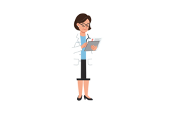 Female doctor in white coat holding clipboard vector illustr Product Image 1