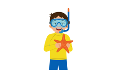 Child holding starfish wearing snorkeling gear and yellow sh Product Image 1