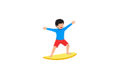 Boy surfing on yellow board in blue shirt and red shorts vec Product Image 1