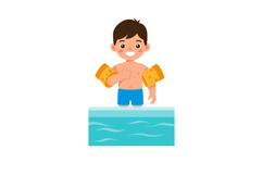 Boy Wearing Floaties Swimming Pool Summer Activity Child Pla Product Image 1