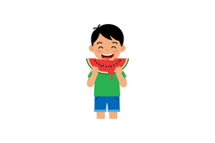 Boy eating watermelon slice enjoying summer fruit snack with Product Image 1