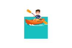 Boy kayaking on turquoise water in orange kayak with yellow Product Image 1