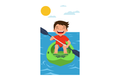 Boy Kayaking on Blue Water with Green Kayak and Sunny Sky Ou Product Image 1