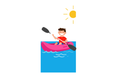 Boy Kayaking on Blue Water with Sun in Clear Sky Vector Illu Product Image 1