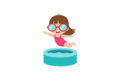 Girl jumping into blue inflatable pool summer fun vector ill Product Image 1