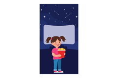 Girl holding popcorn watching outdoor movie night under star Product Image 1