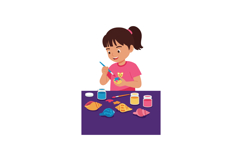 Girl painting seashells with colorful paints on purple table Product Image 1